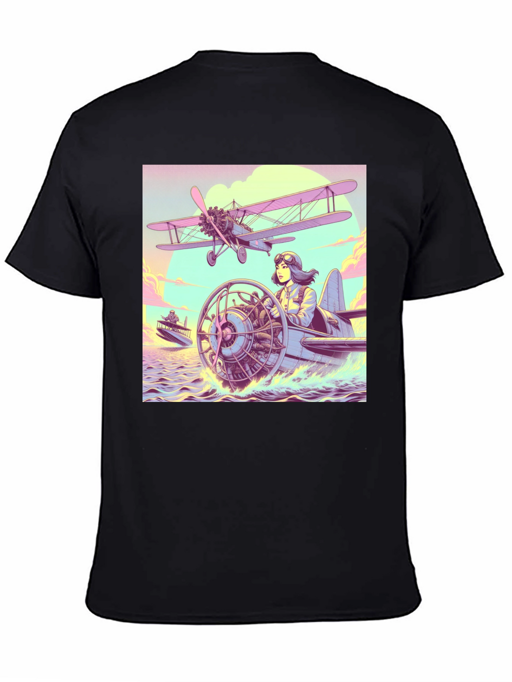 Retro Aviation T-Shirt - Pilot in Seaplane Design