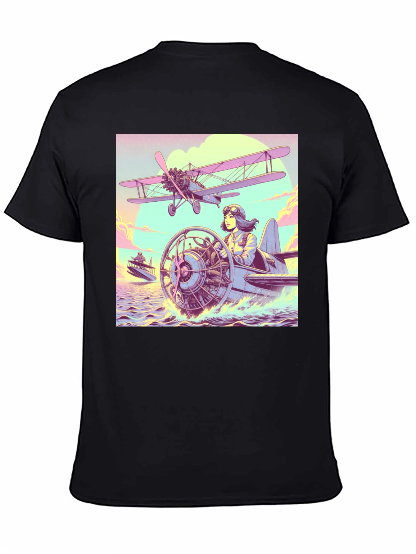 Retro Aviation T-Shirt - Pilot in Seaplane Design