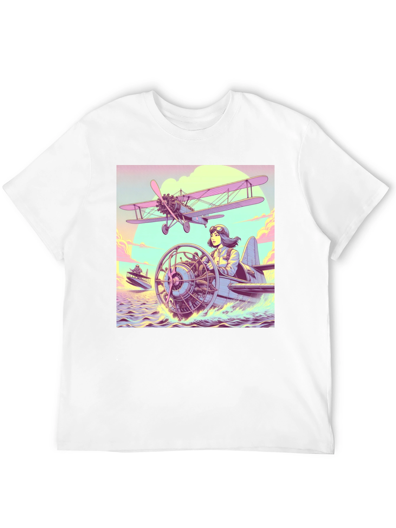 Retro Aviation T-Shirt - Pilot in Seaplane Design