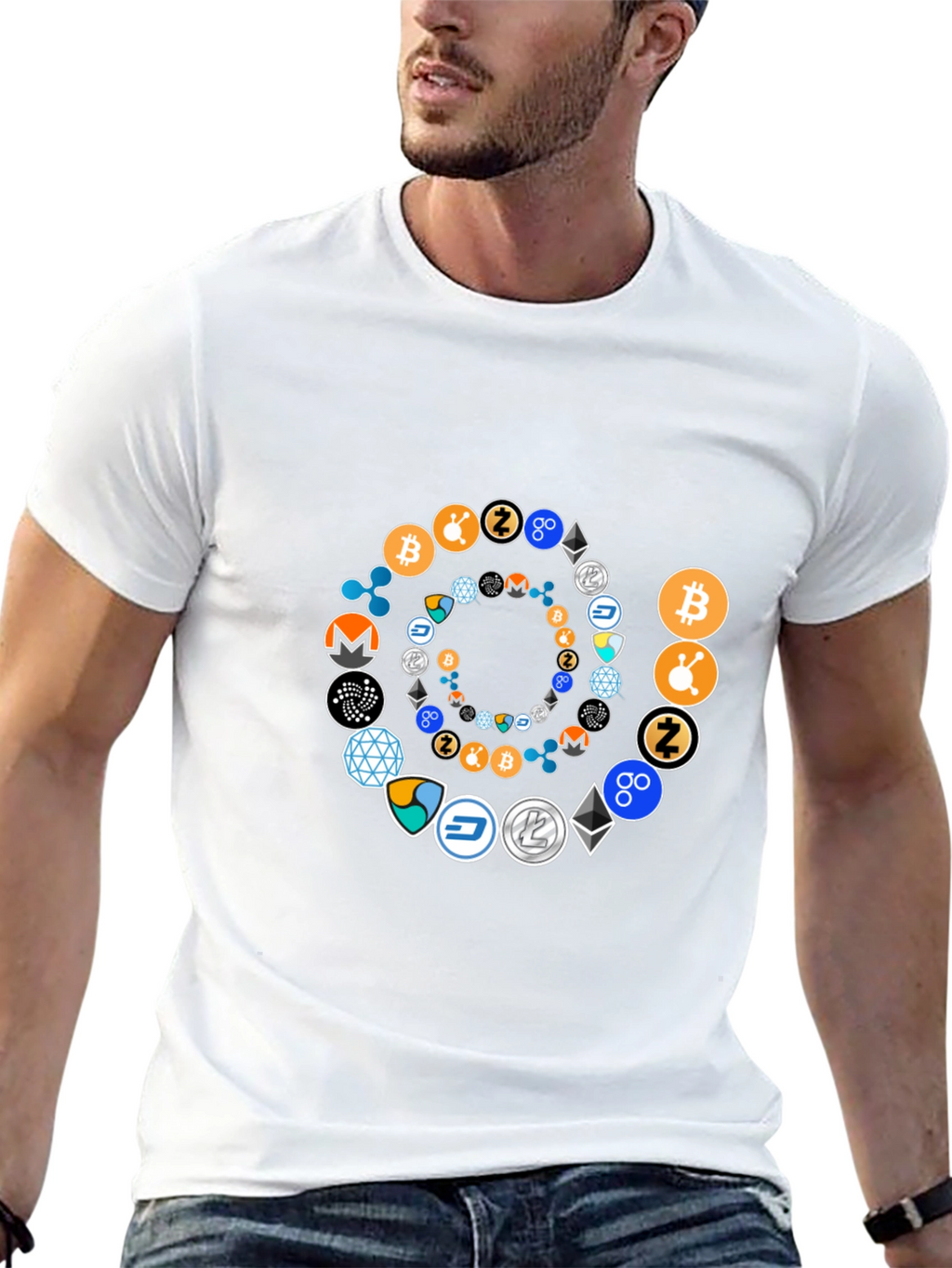 Cryptocurrency Spiral Graphic T-Shirt - Black Cotton Tee