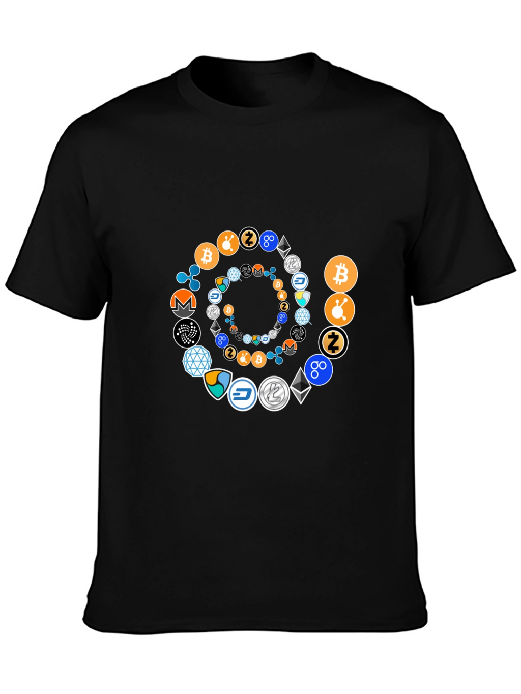 Cryptocurrency Spiral Graphic T-Shirt - Black Cotton Tee