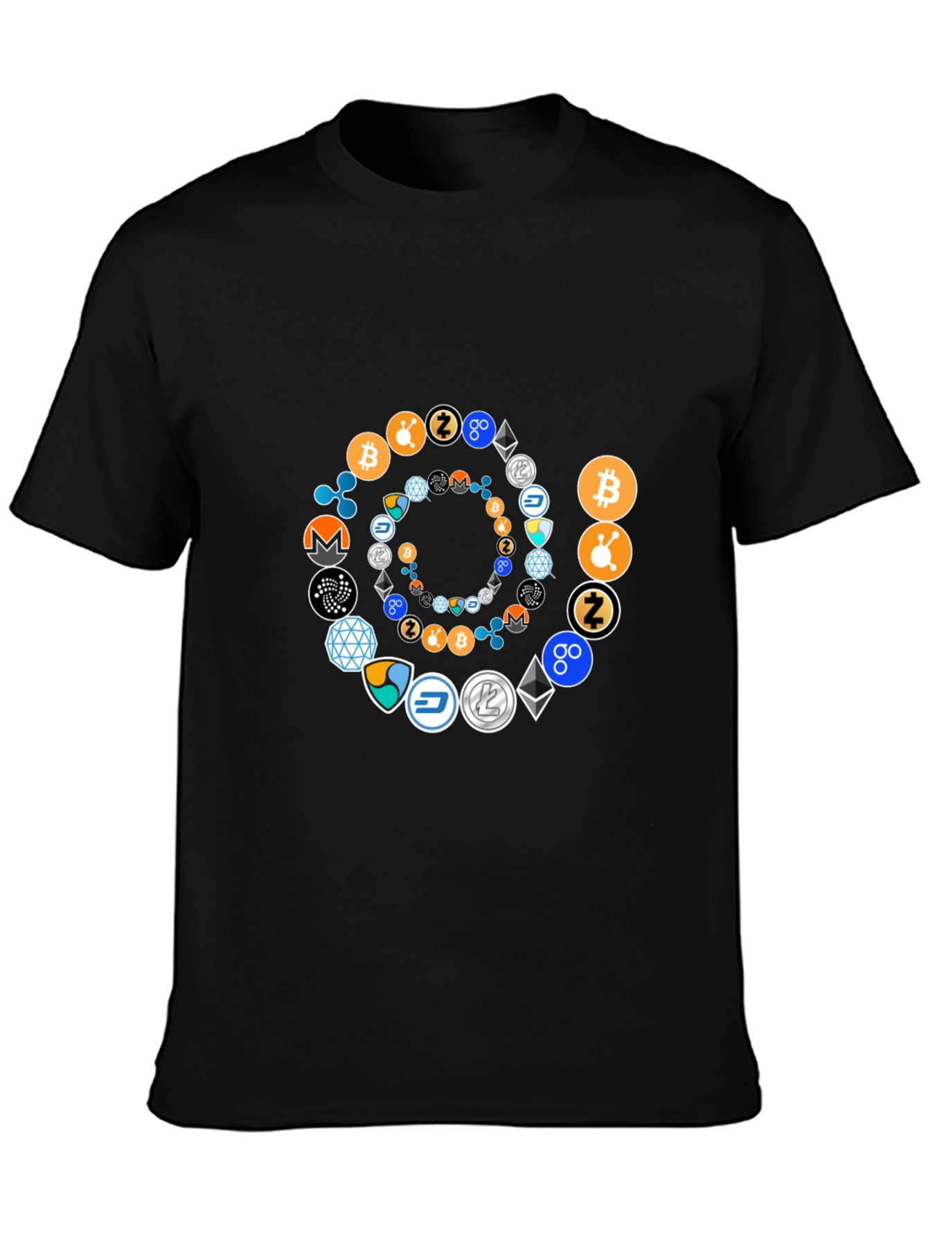 Cryptocurrency Spiral Graphic T-Shirt - Black Cotton Tee