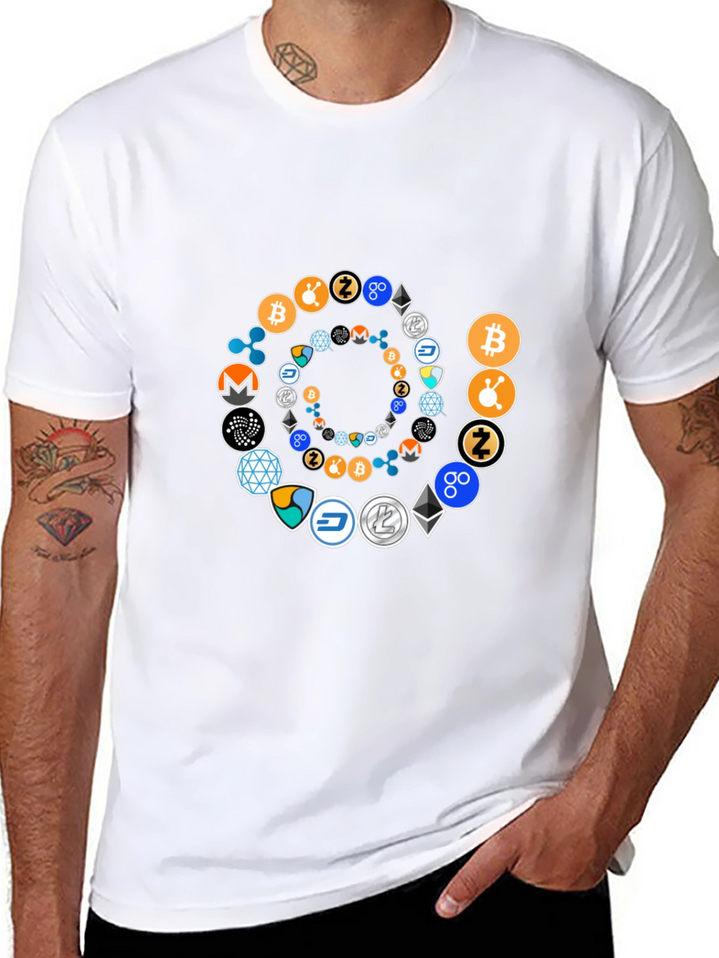 Cryptocurrency Spiral Graphic T-Shirt - Black Cotton Tee