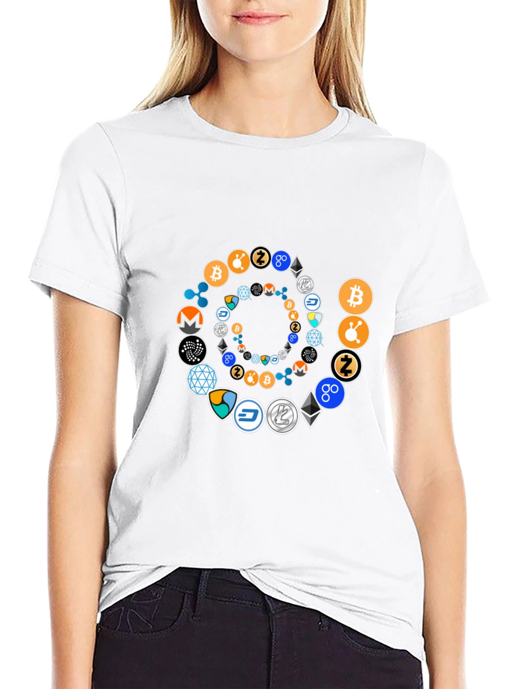 Cryptocurrency Spiral Graphic T-Shirt - Black Cotton Tee