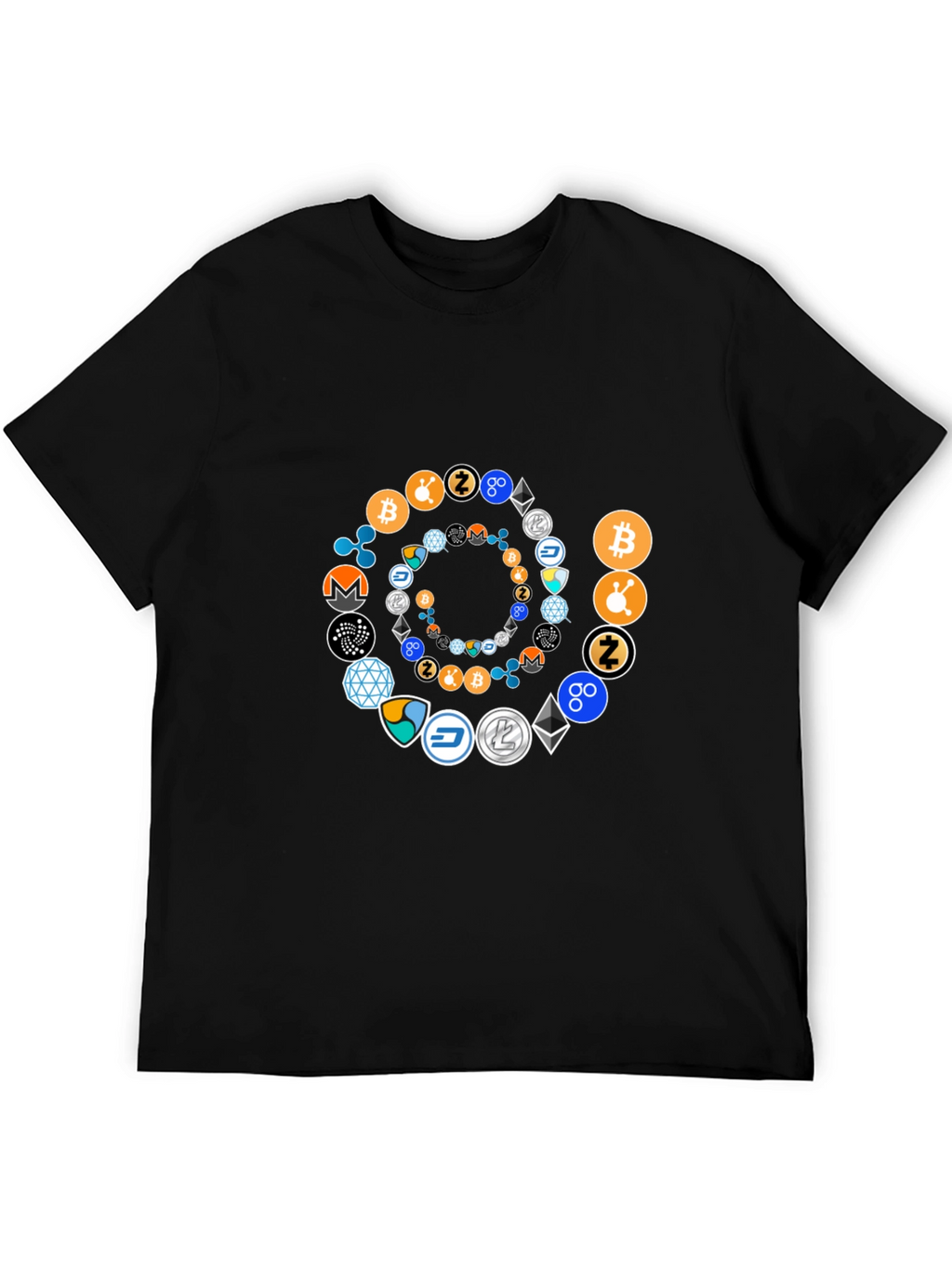 Cryptocurrency Spiral Graphic T-Shirt - Black Cotton Tee