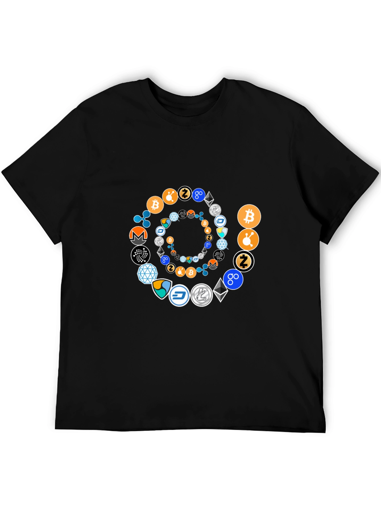 Cryptocurrency Spiral Graphic T-Shirt - Black Cotton Tee