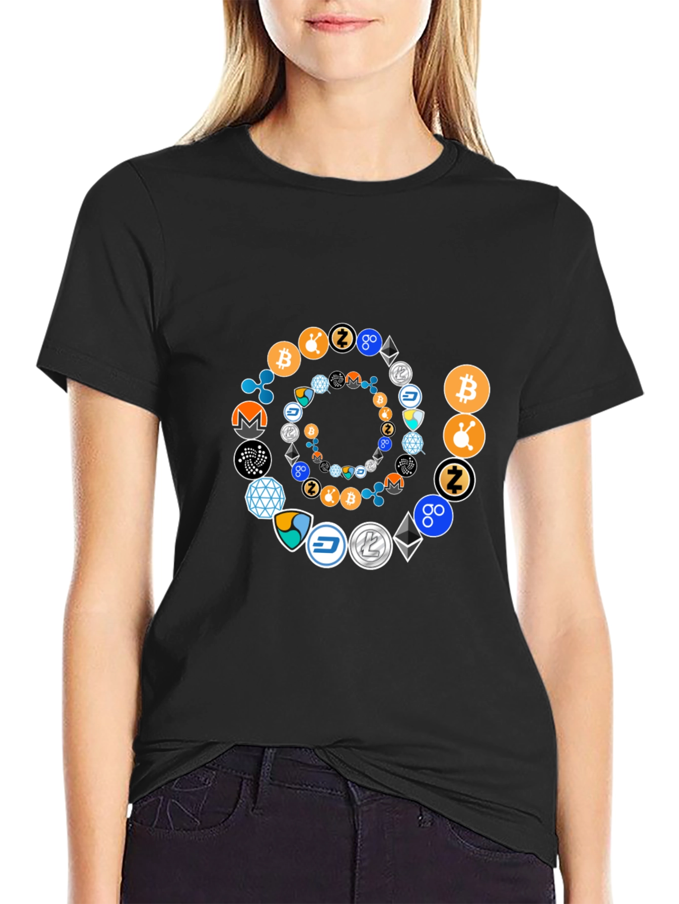 Cryptocurrency Spiral Graphic T-Shirt - Black Cotton Tee