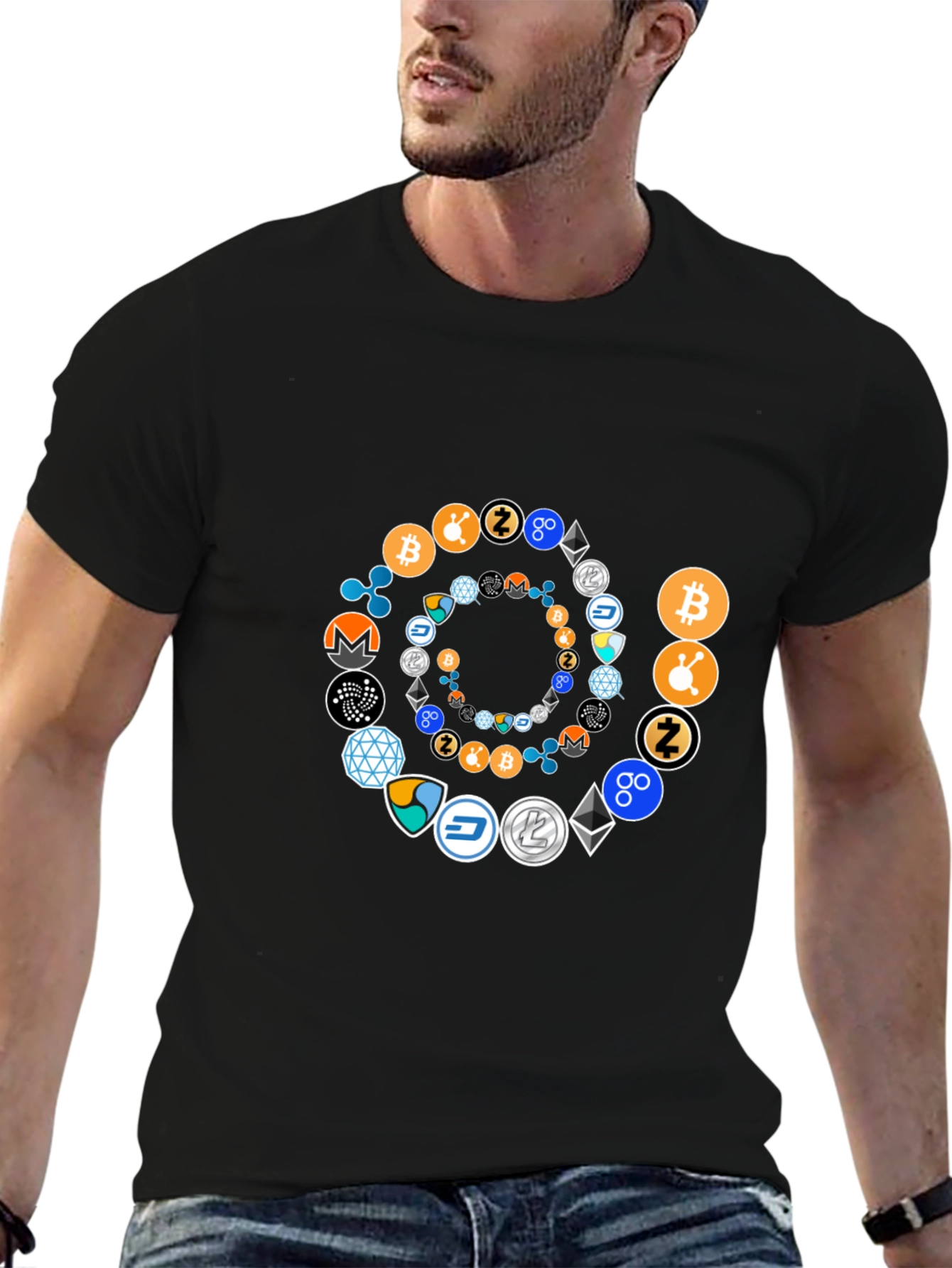 Cryptocurrency Spiral Graphic T-Shirt - Black Cotton Tee