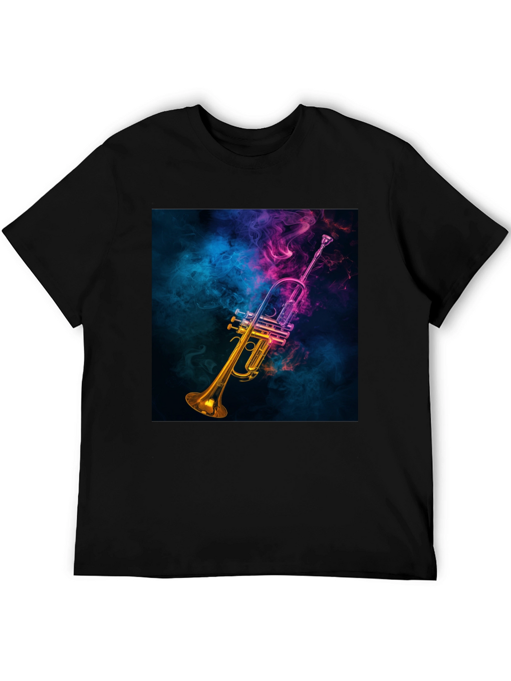 Vibrant Trumpet Graphic Tee - Music Lovers Black T-Shirt