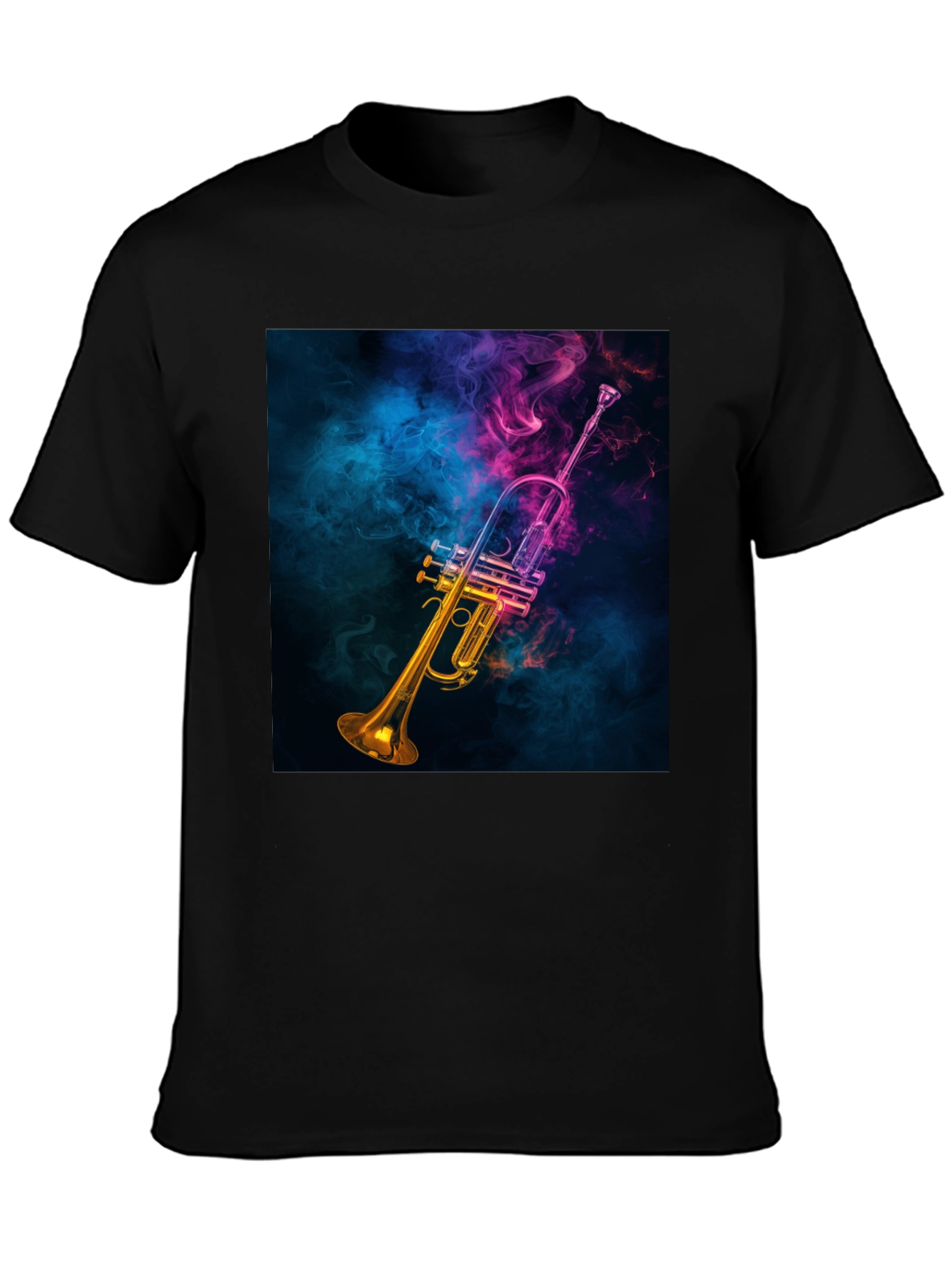Vibrant Trumpet Graphic Tee - Music Lovers Black T-Shirt
