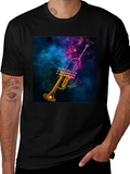Vibrant Trumpet Graphic Tee - Music Lovers Black T-Shirt