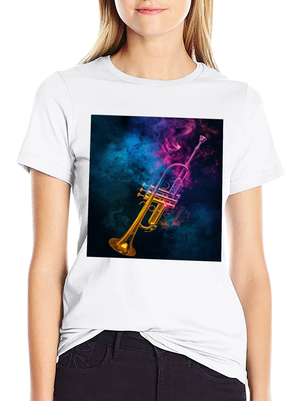 Vibrant Trumpet Graphic Tee - Music Lovers Black T-Shirt