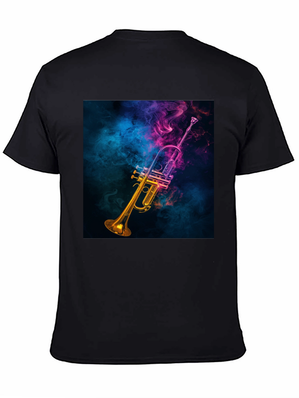 Vibrant Trumpet Graphic Tee - Music Lovers Black T-Shirt
