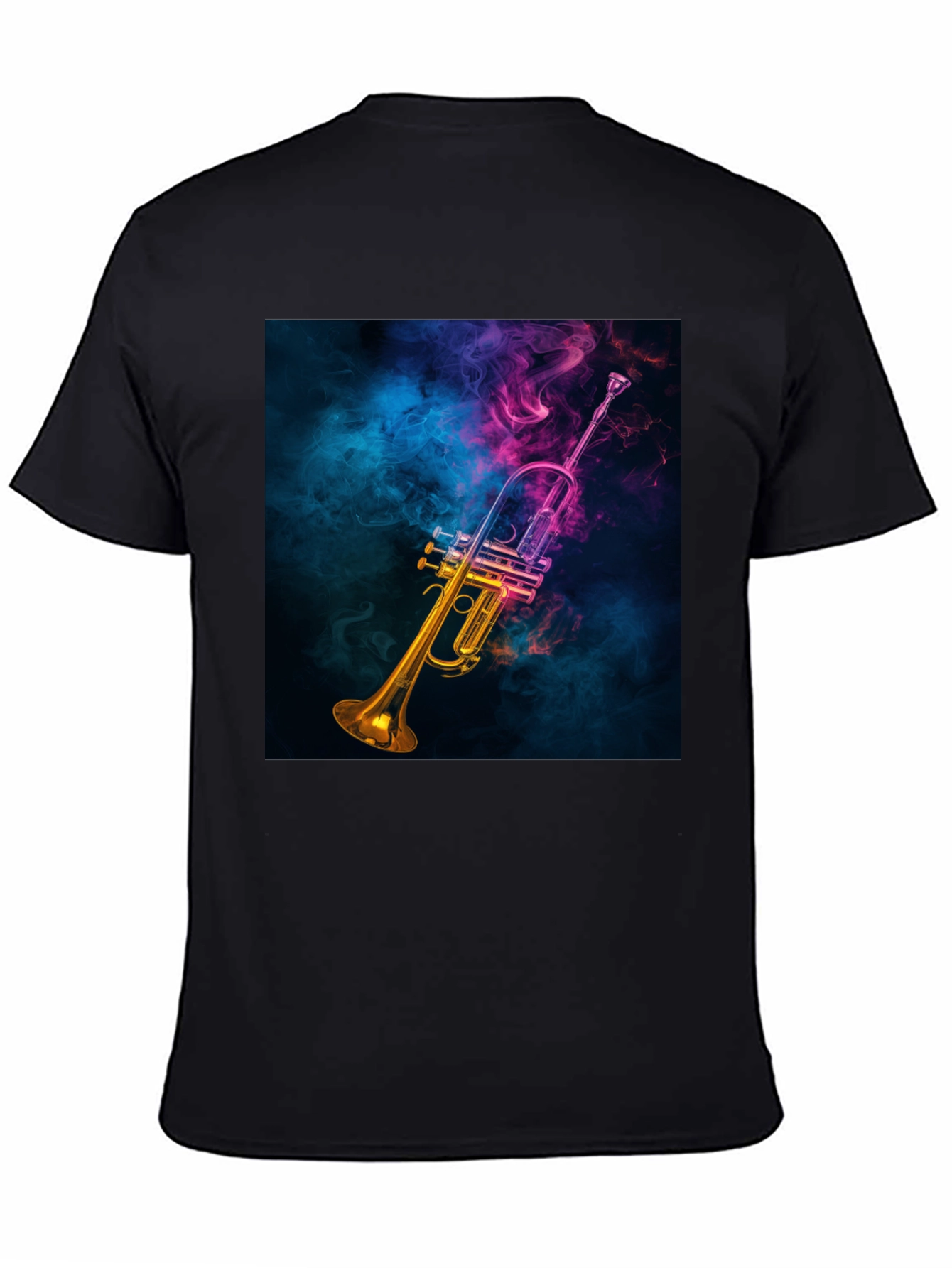 Vibrant Trumpet Graphic Tee - Music Lovers Black T-Shirt