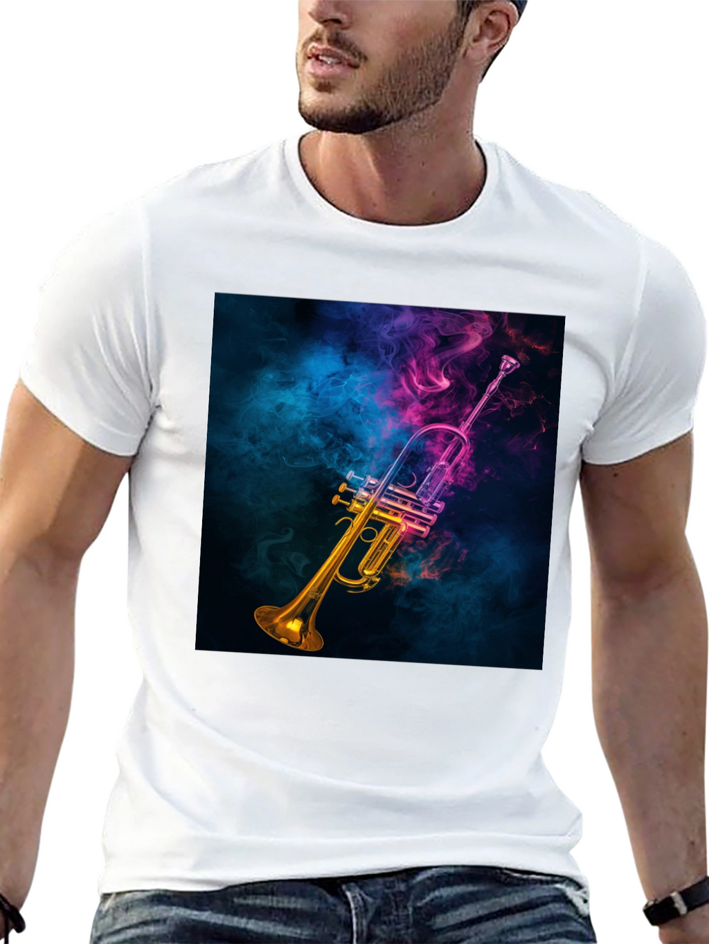 Vibrant Trumpet Graphic Tee - Music Lovers Black T-Shirt