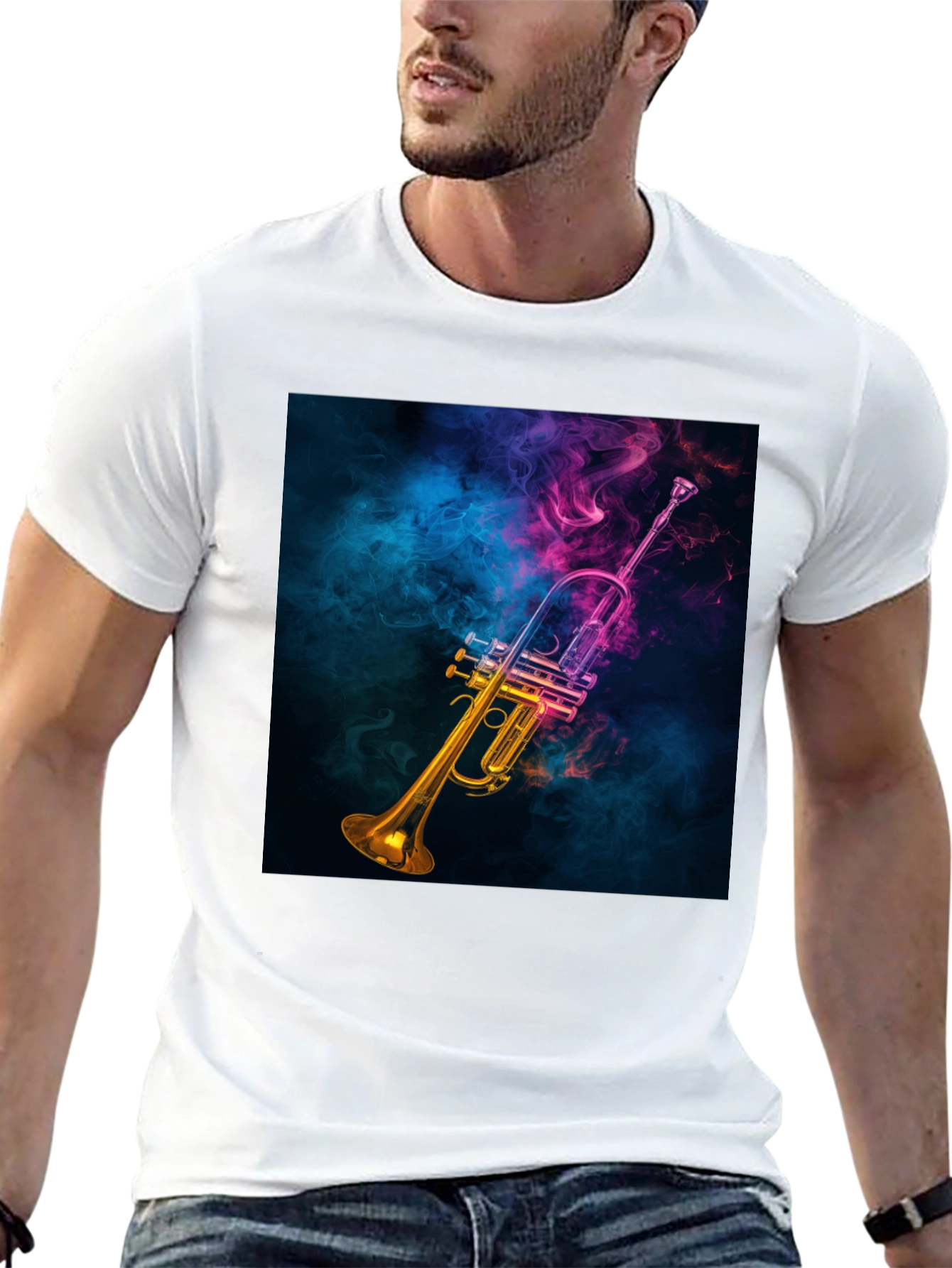 Vibrant Trumpet Graphic Tee - Music Lovers Black T-Shirt
