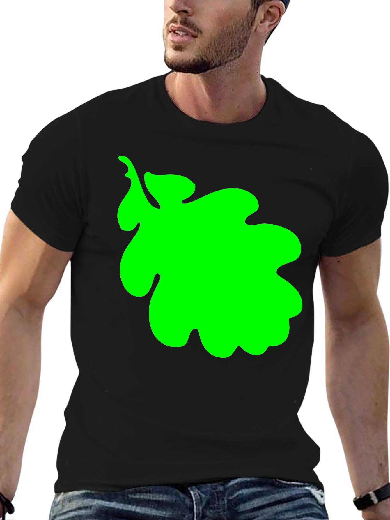 Green Leaf Graphic Black T-Shirt