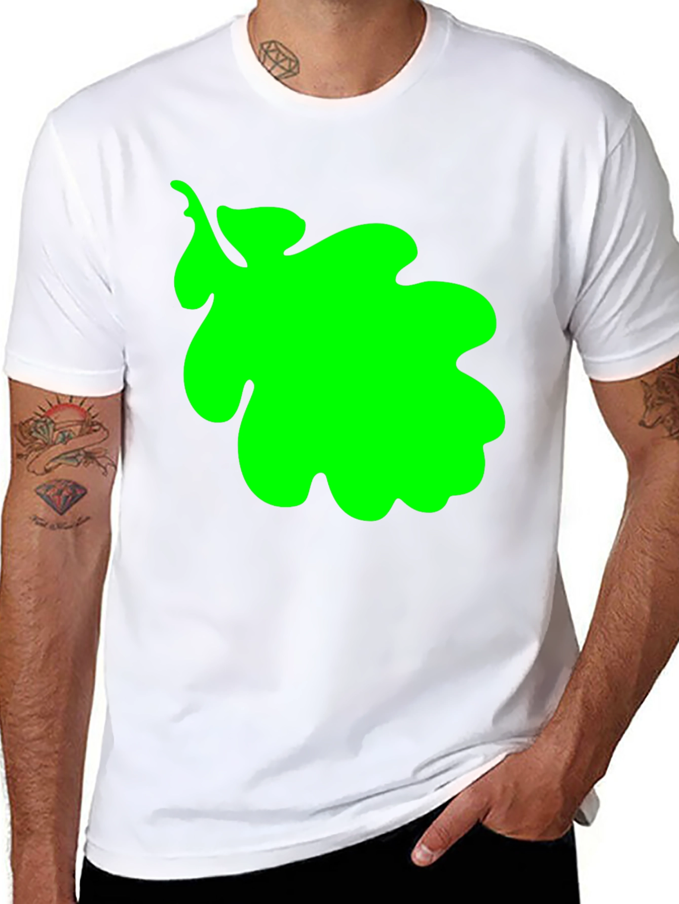 Green Leaf Graphic Black T-Shirt