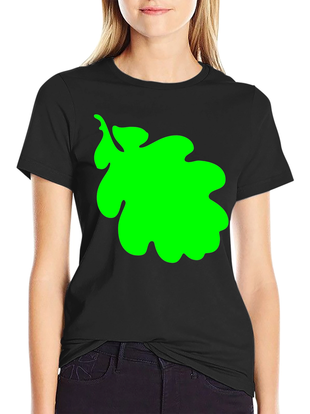 Green Leaf Graphic Black T-Shirt