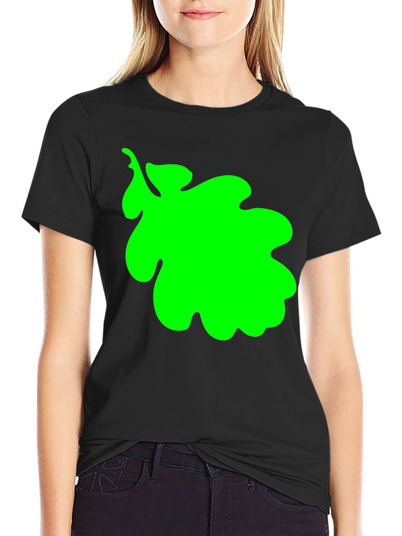 Green Leaf Graphic Black T-Shirt