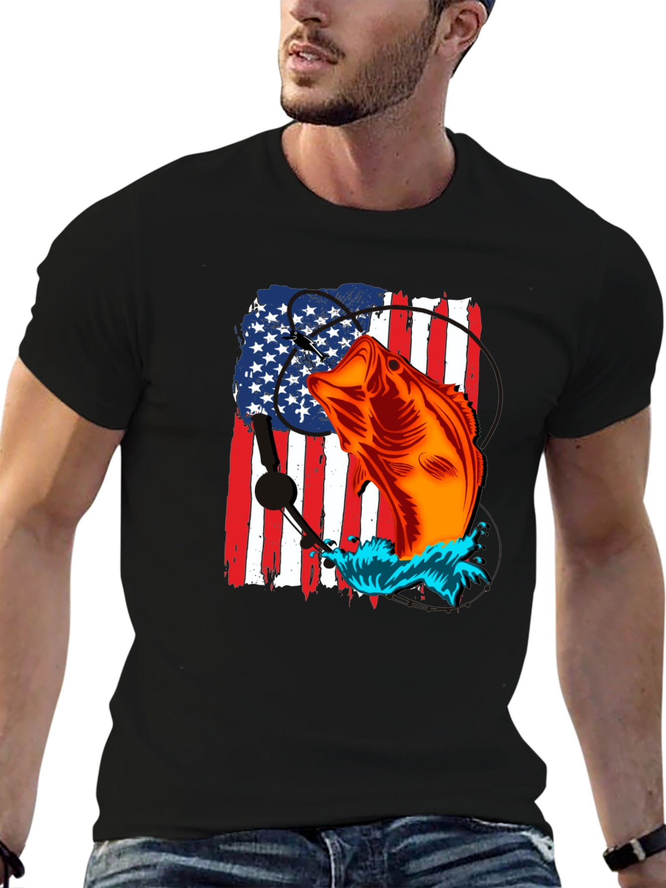 American Flag Bass Fishing T-Shirt