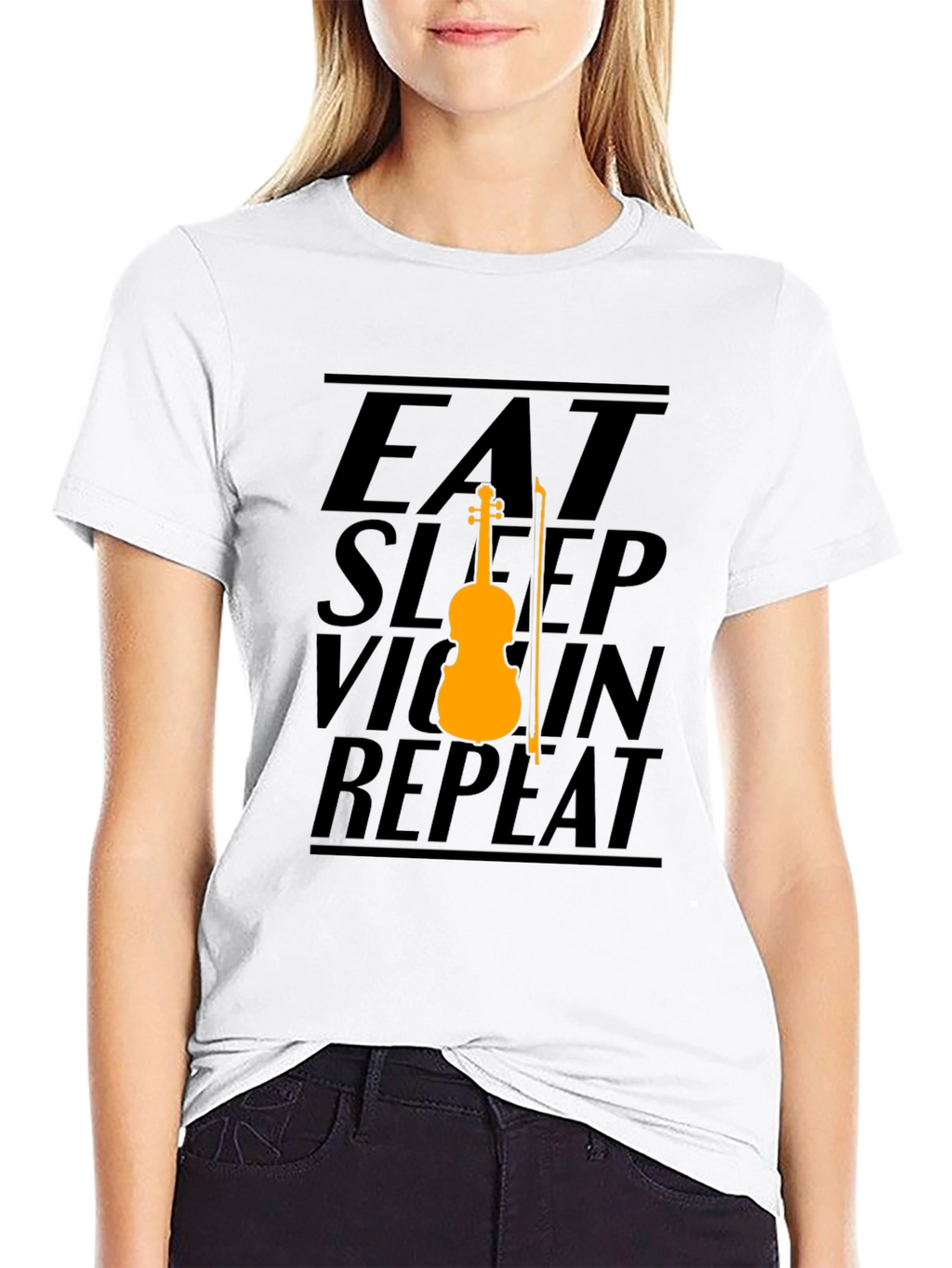 Eat Sleep Violin Repeat Graphic Tee - Black