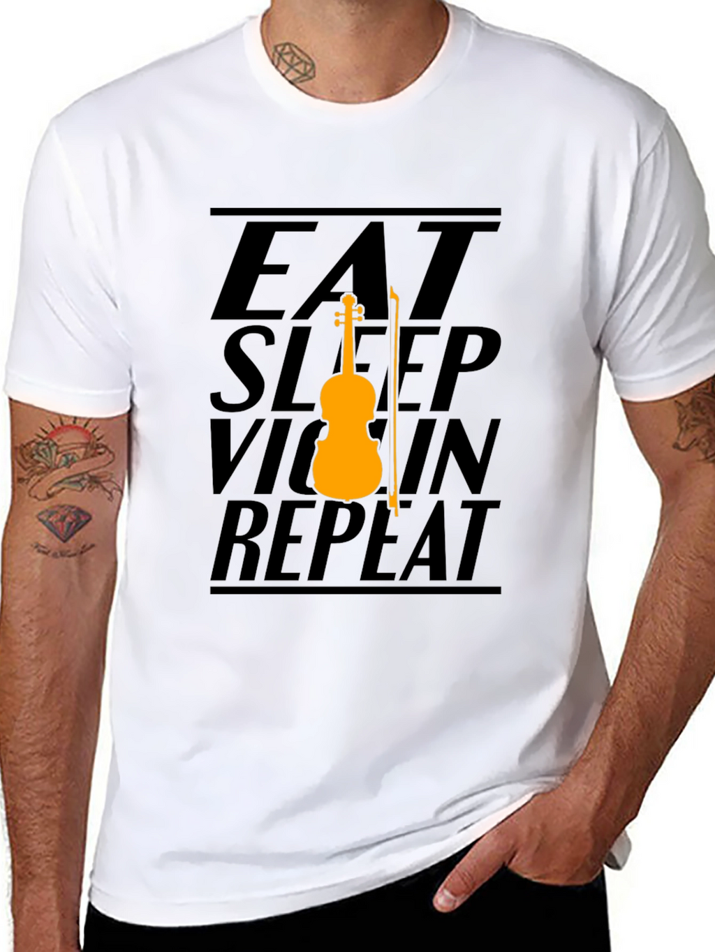 Eat Sleep Violin Repeat Graphic Tee - Black