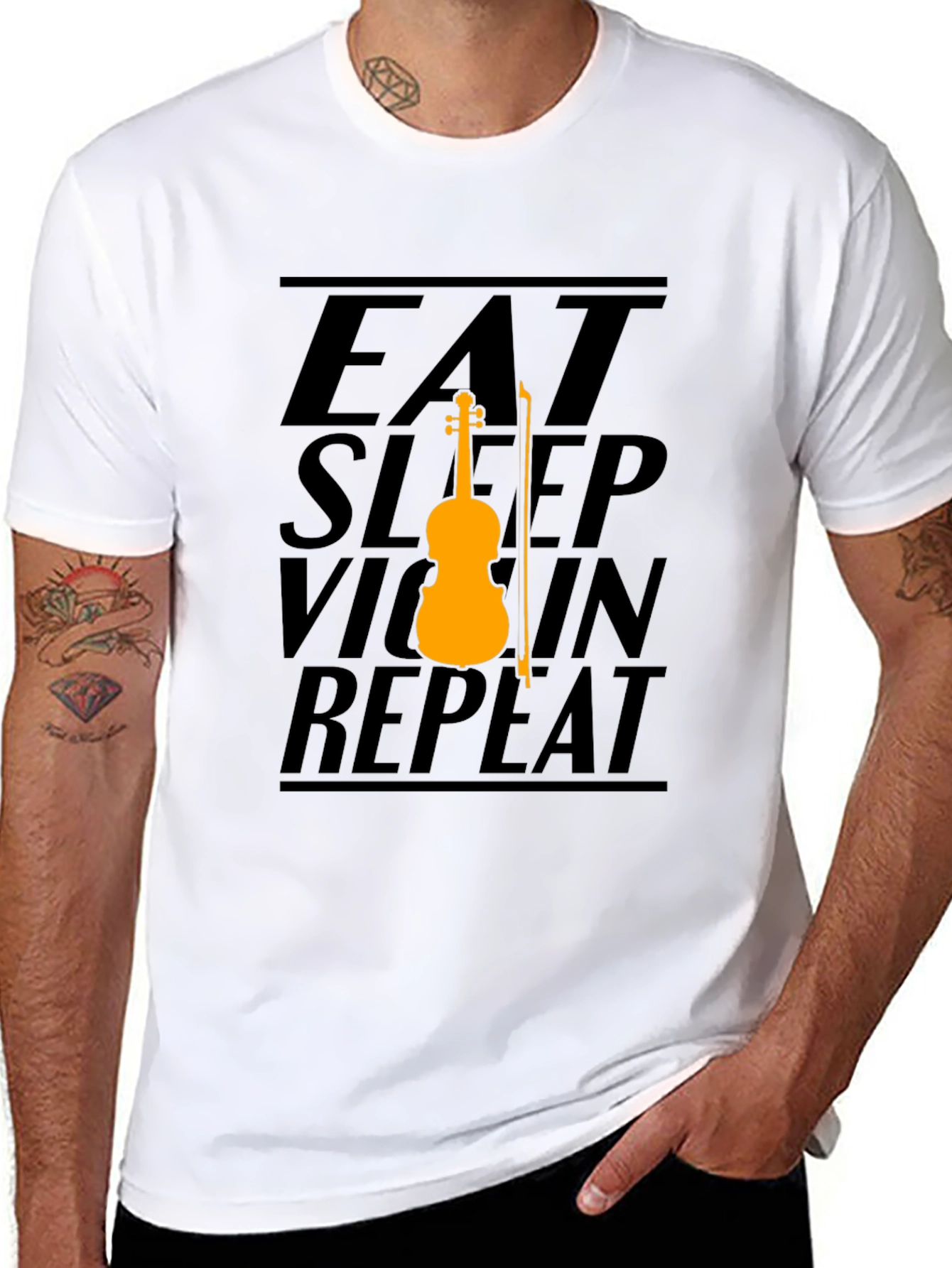 Eat Sleep Violin Repeat Graphic Tee - Black