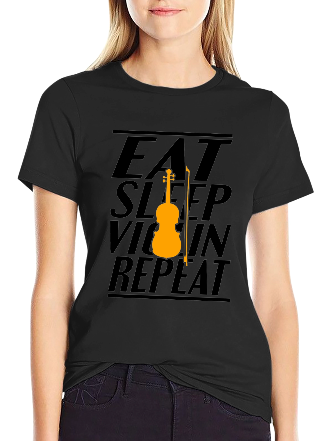 Eat Sleep Violin Repeat Graphic Tee - Black