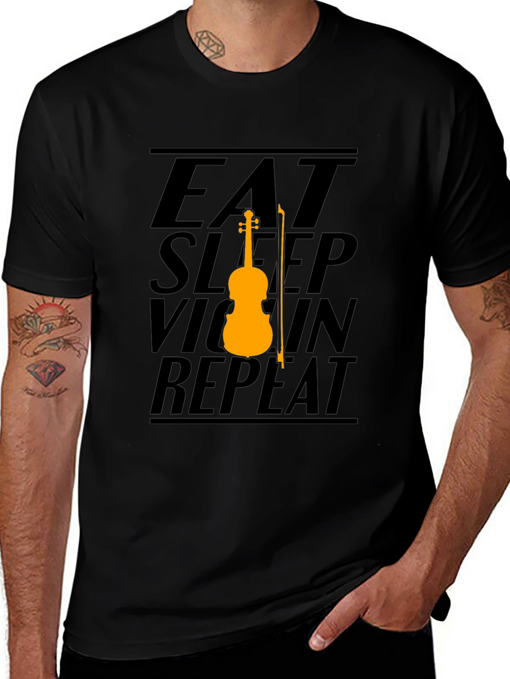 Eat Sleep Violin Repeat Graphic Tee - Black