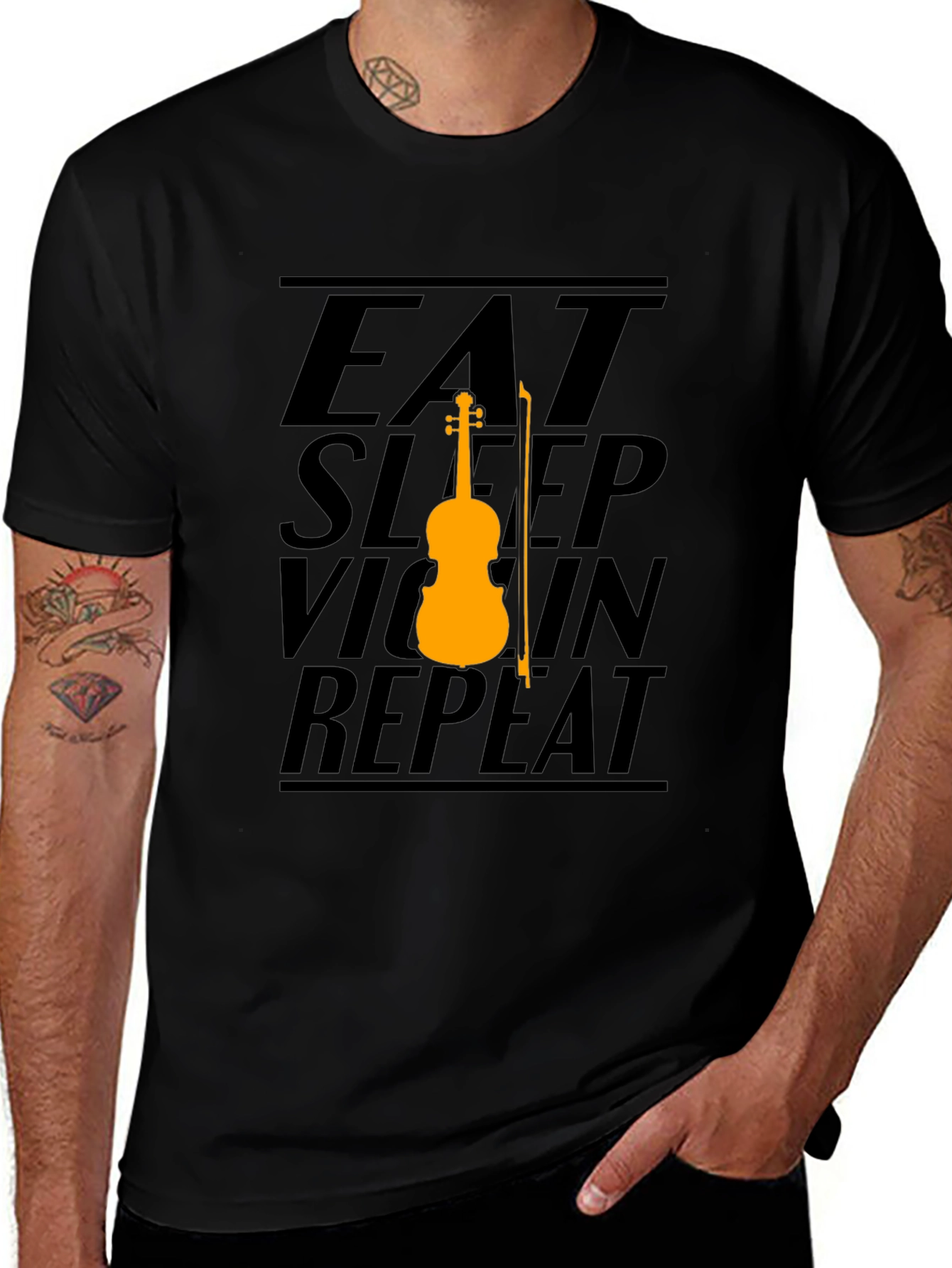 Eat Sleep Violin Repeat Graphic Tee - Black