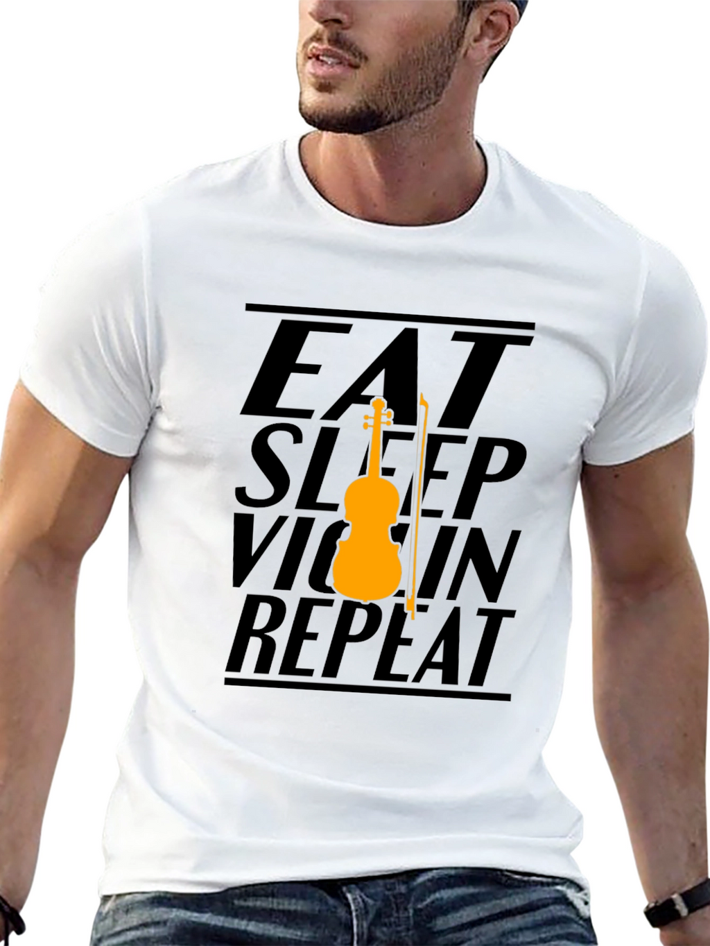 Eat Sleep Violin Repeat Graphic Tee - Black