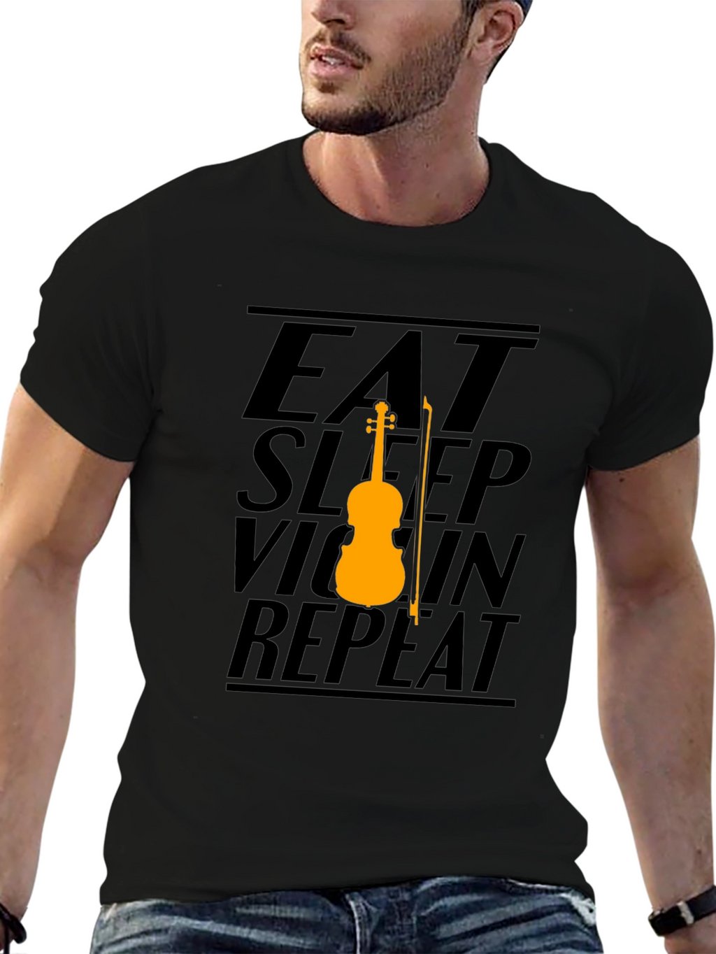 Eat Sleep Violin Repeat Graphic Tee - Black