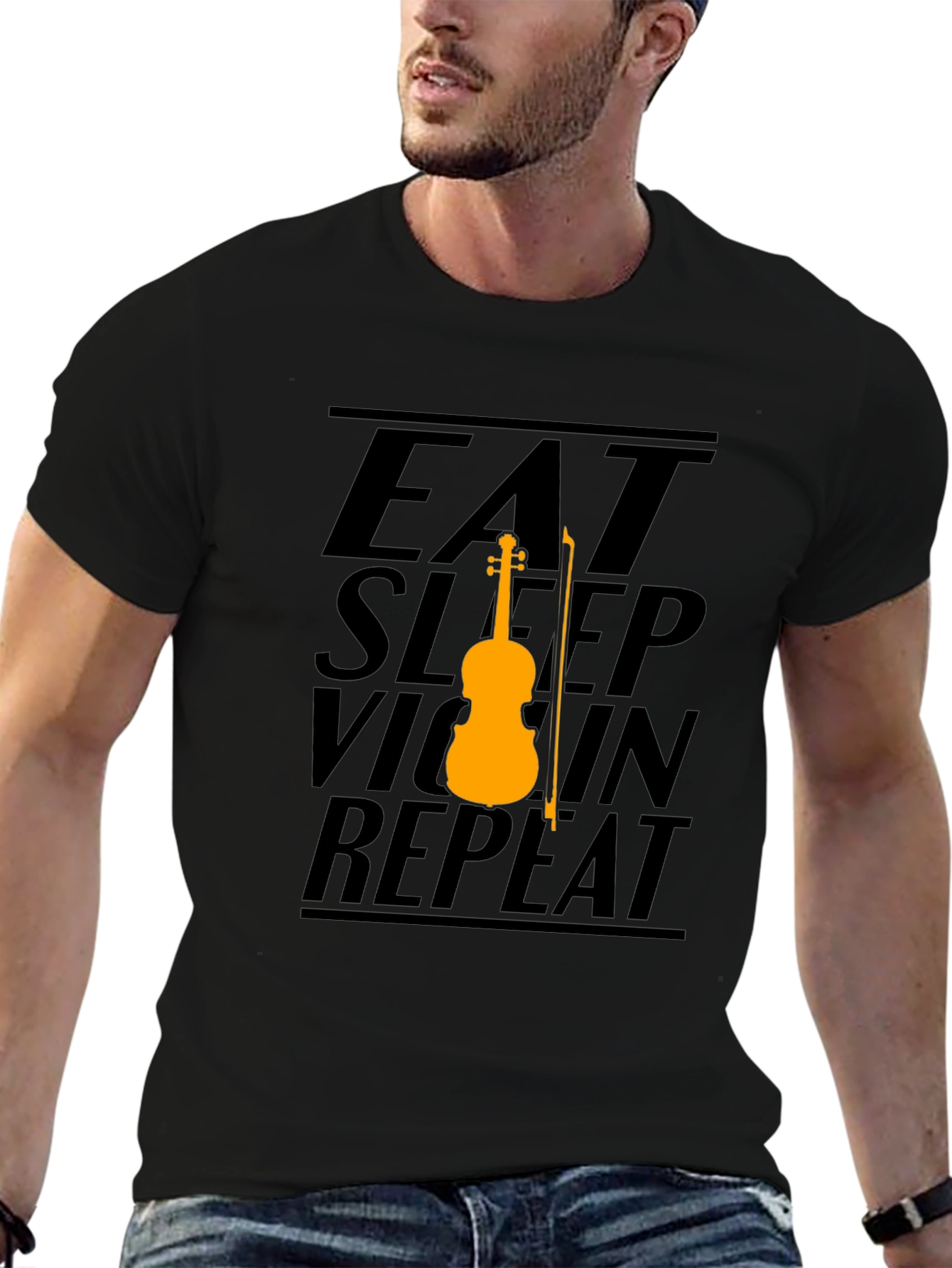 Eat Sleep Violin Repeat Graphic Tee - Black