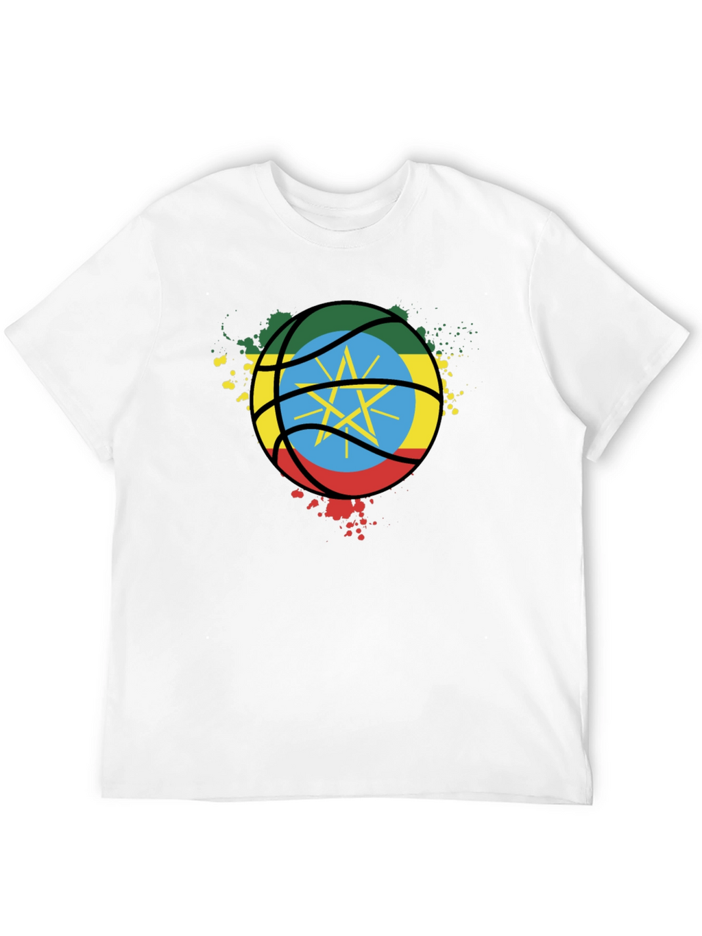 Ethiopia Flag Basketball T-Shirt - Black Cotton Tee