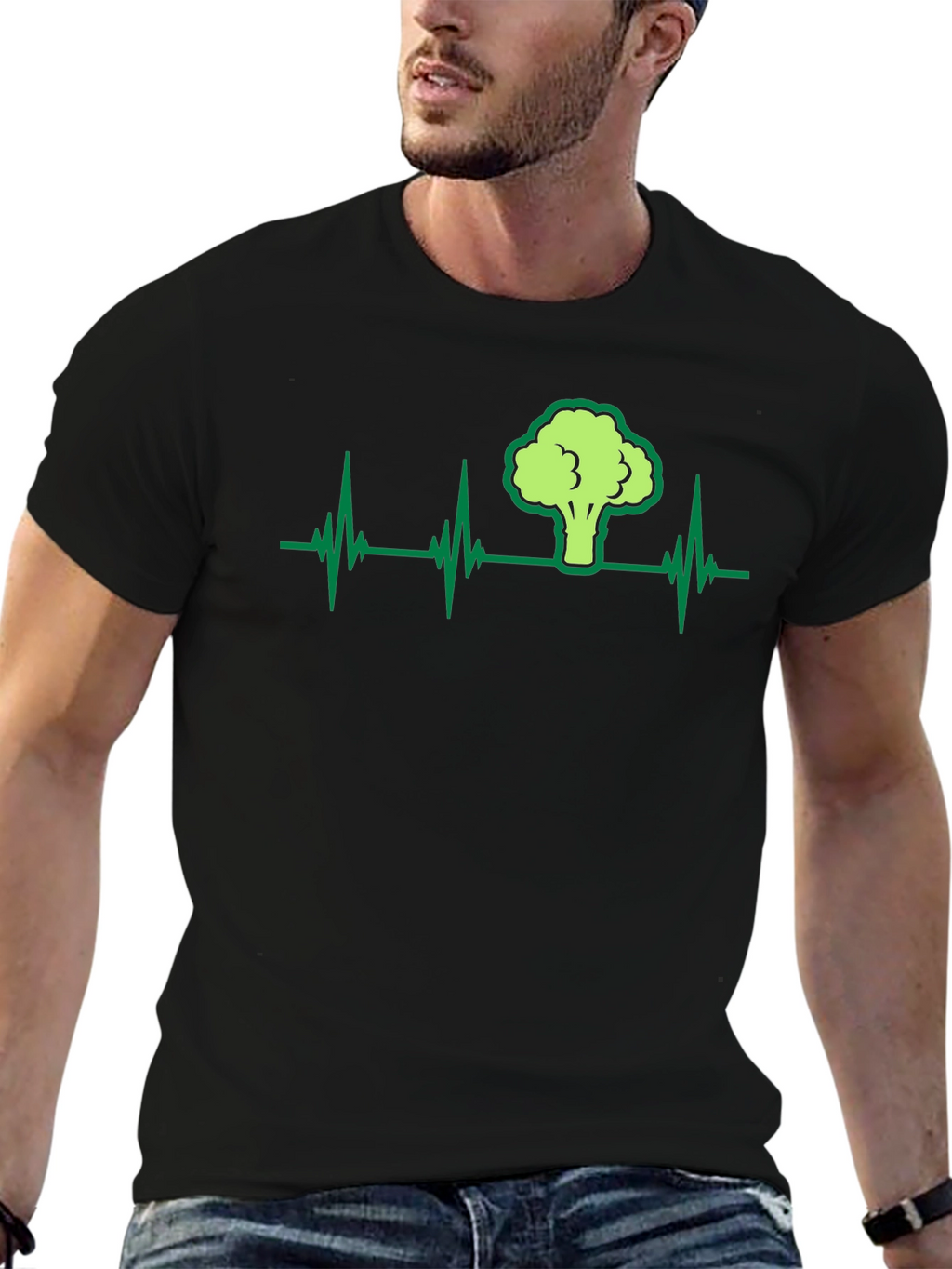 Broccoli Heartbeat Graphic T-Shirt - Black