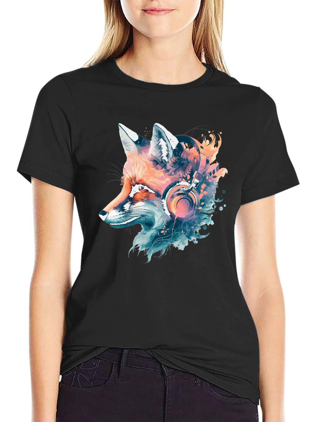Fox Headphone Graphic Tee - Cool Animal Design