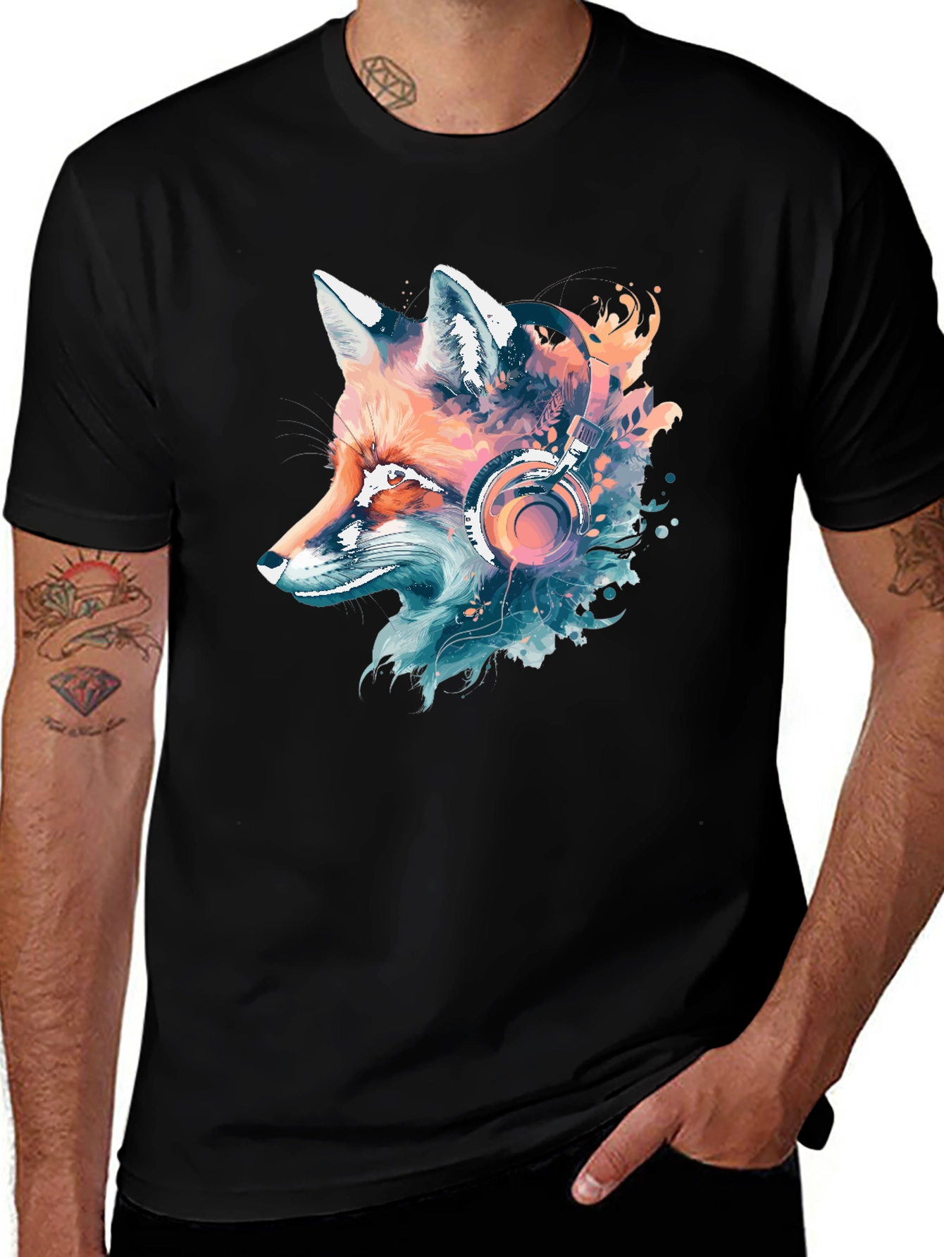 Fox Headphone Graphic Tee - Cool Animal Design