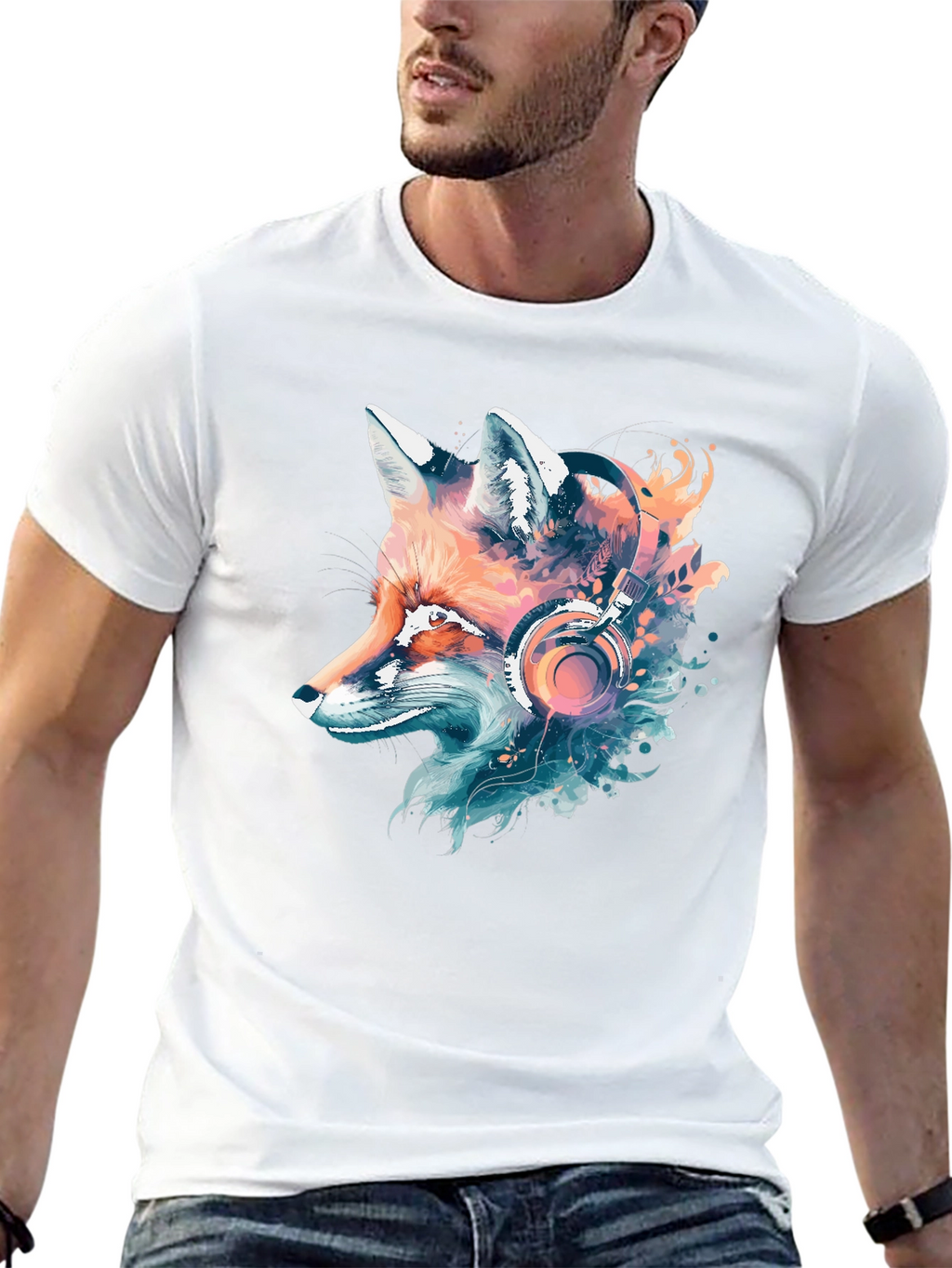 Fox Headphone Graphic Tee - Cool Animal Design