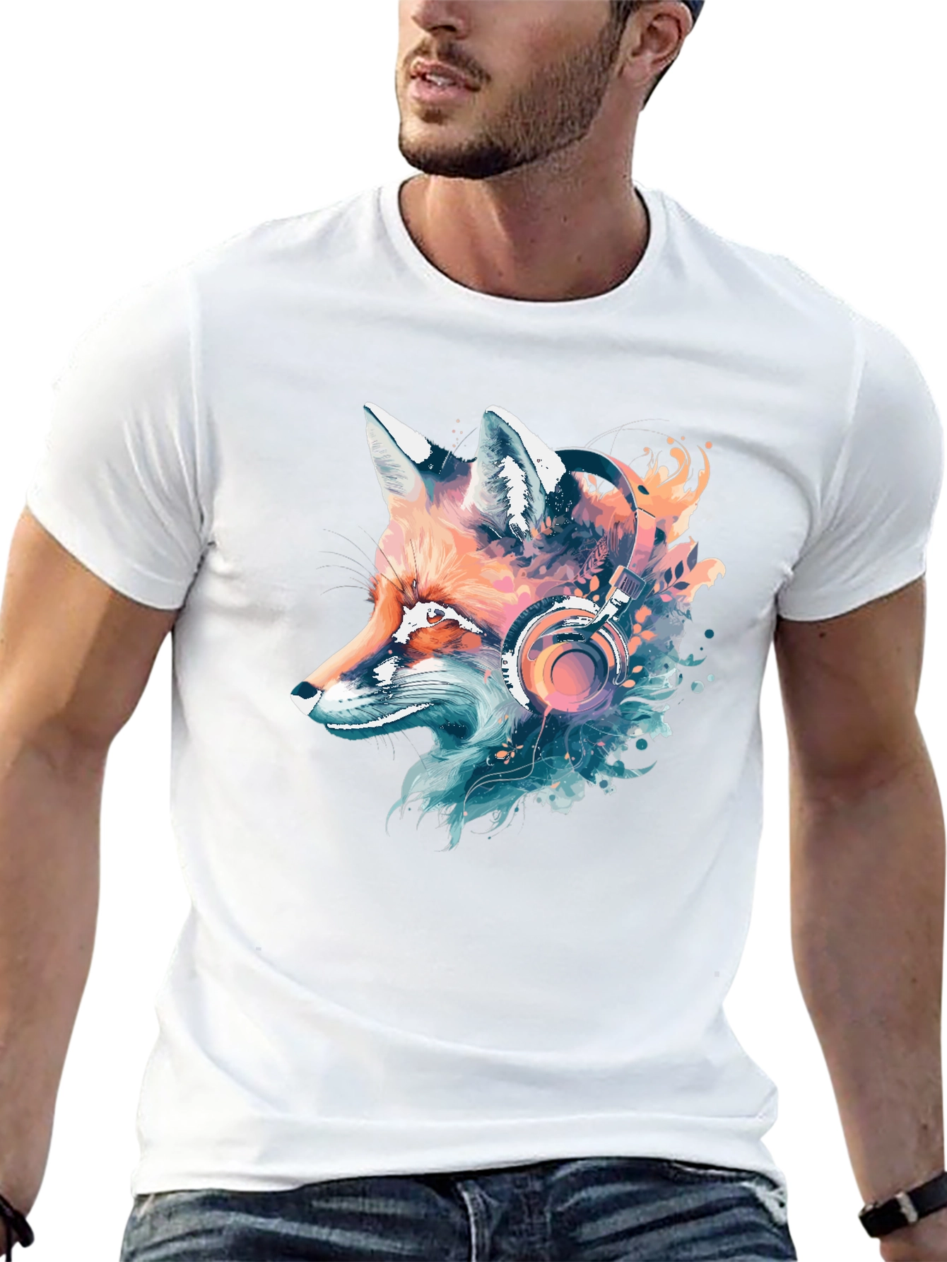 Fox Headphone Graphic Tee - Cool Animal Design