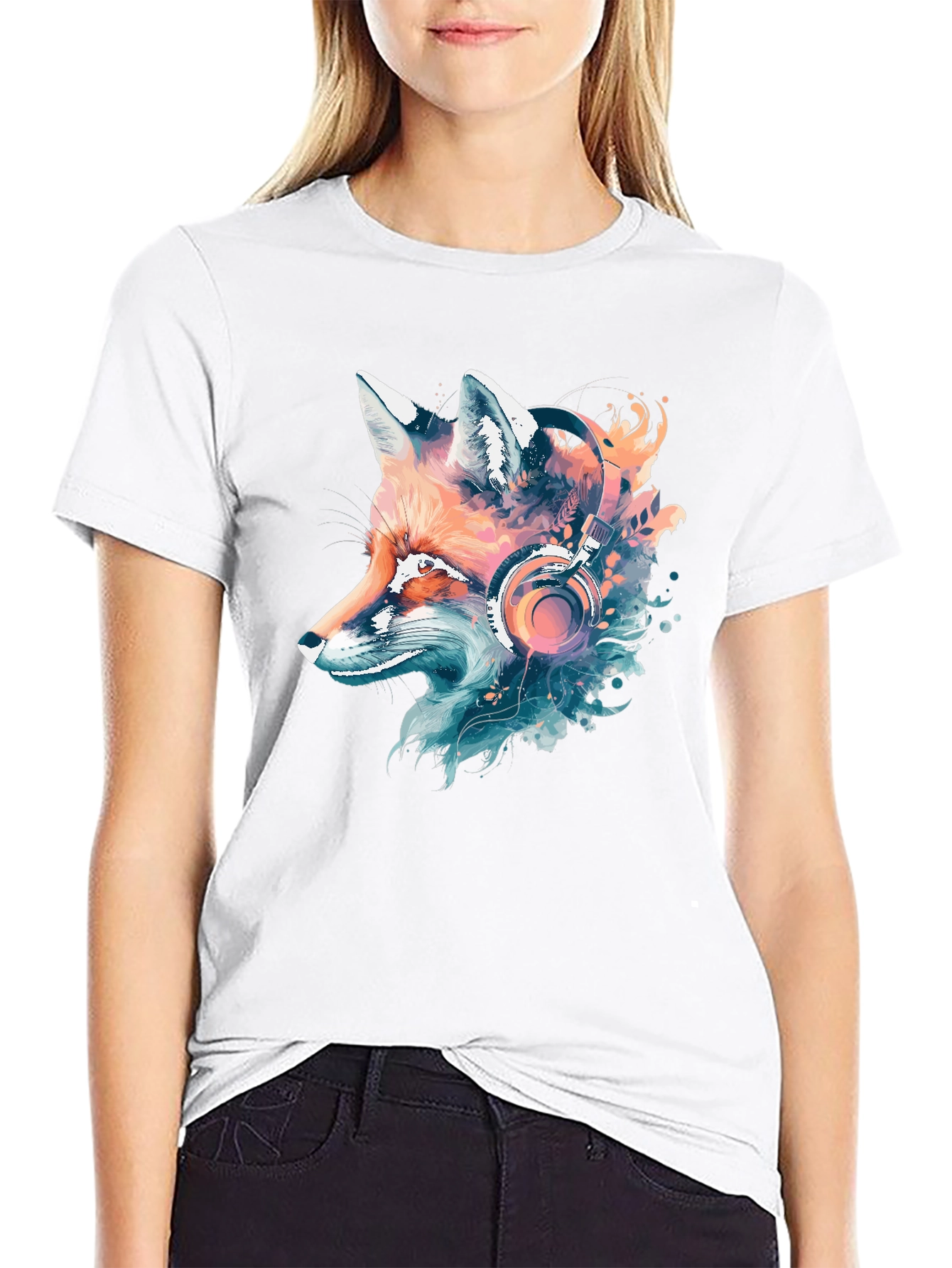 Fox Headphone Graphic Tee - Cool Animal Design