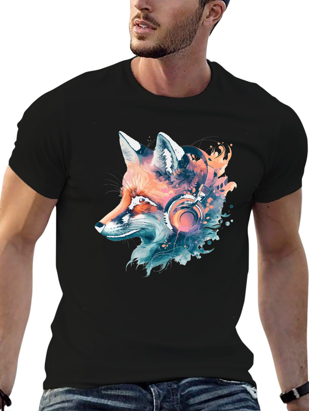 Fox Headphone Graphic Tee - Cool Animal Design
