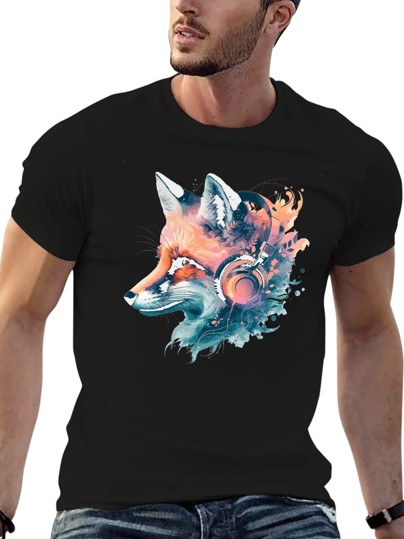 Fox Headphone Graphic Tee - Cool Animal Design