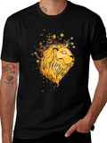 Lion Head Graphic Print Black T-Shirt