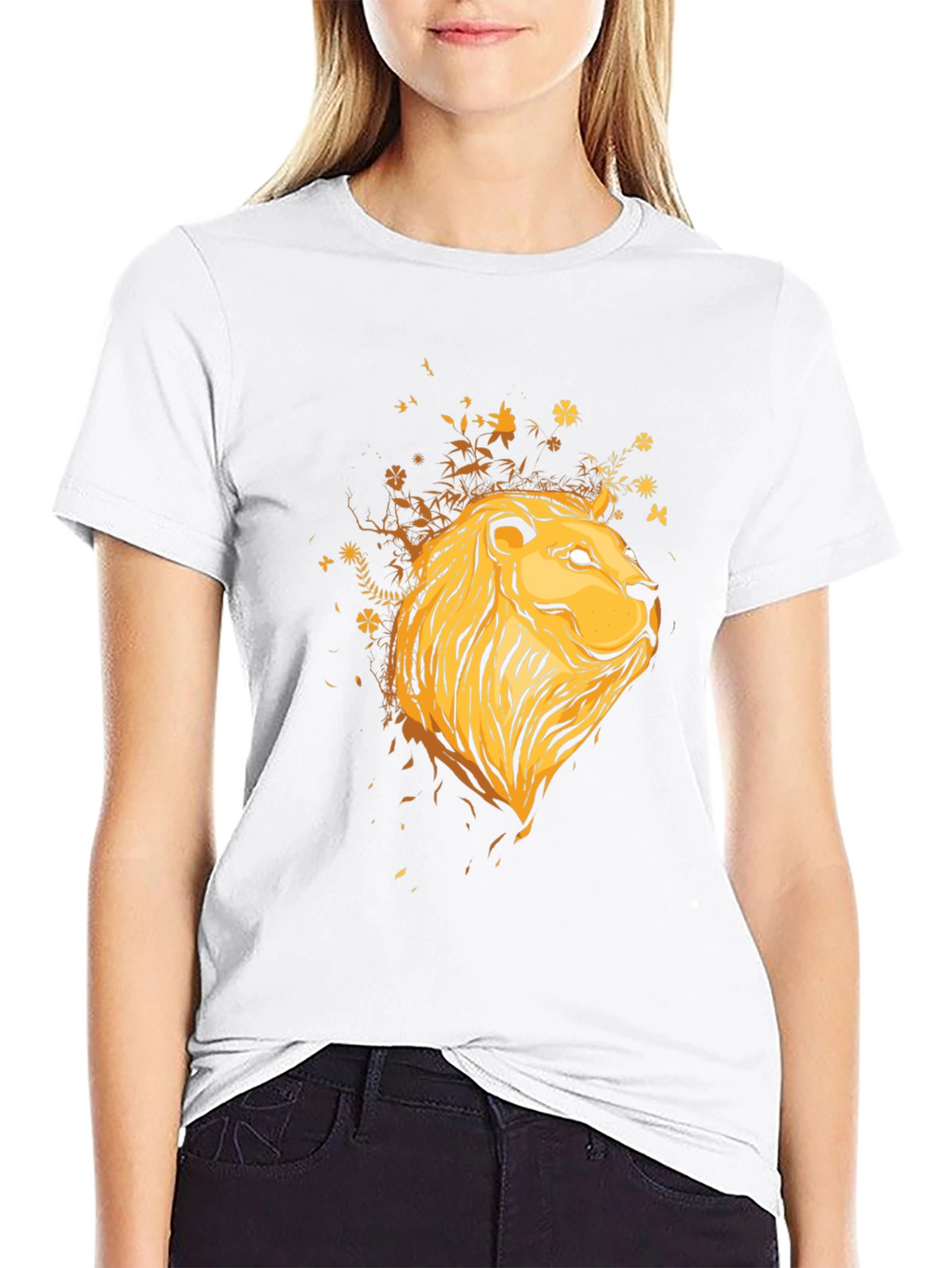 Lion Head Graphic Print Black T-Shirt