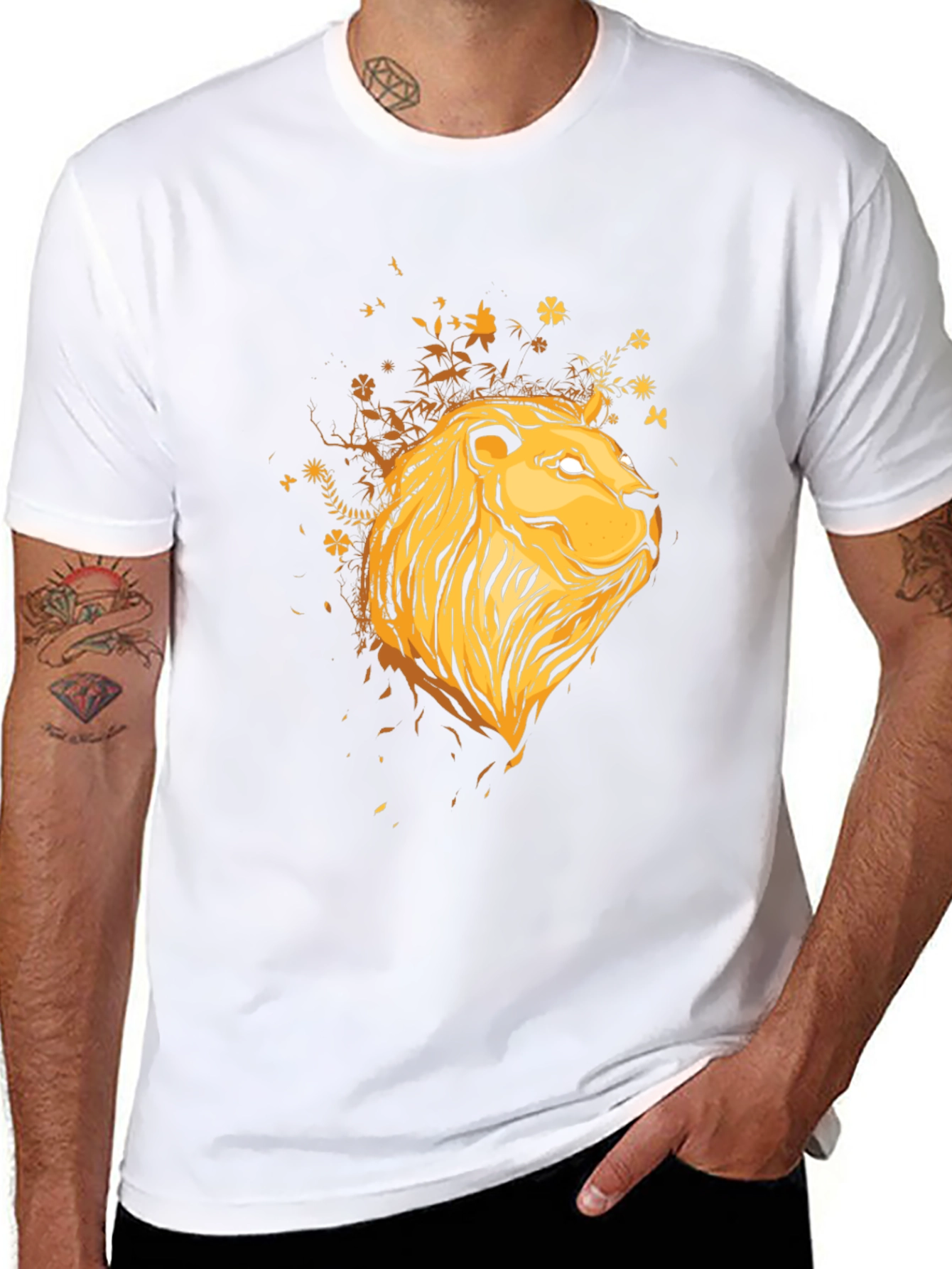 Lion Head Graphic Print Black T-Shirt