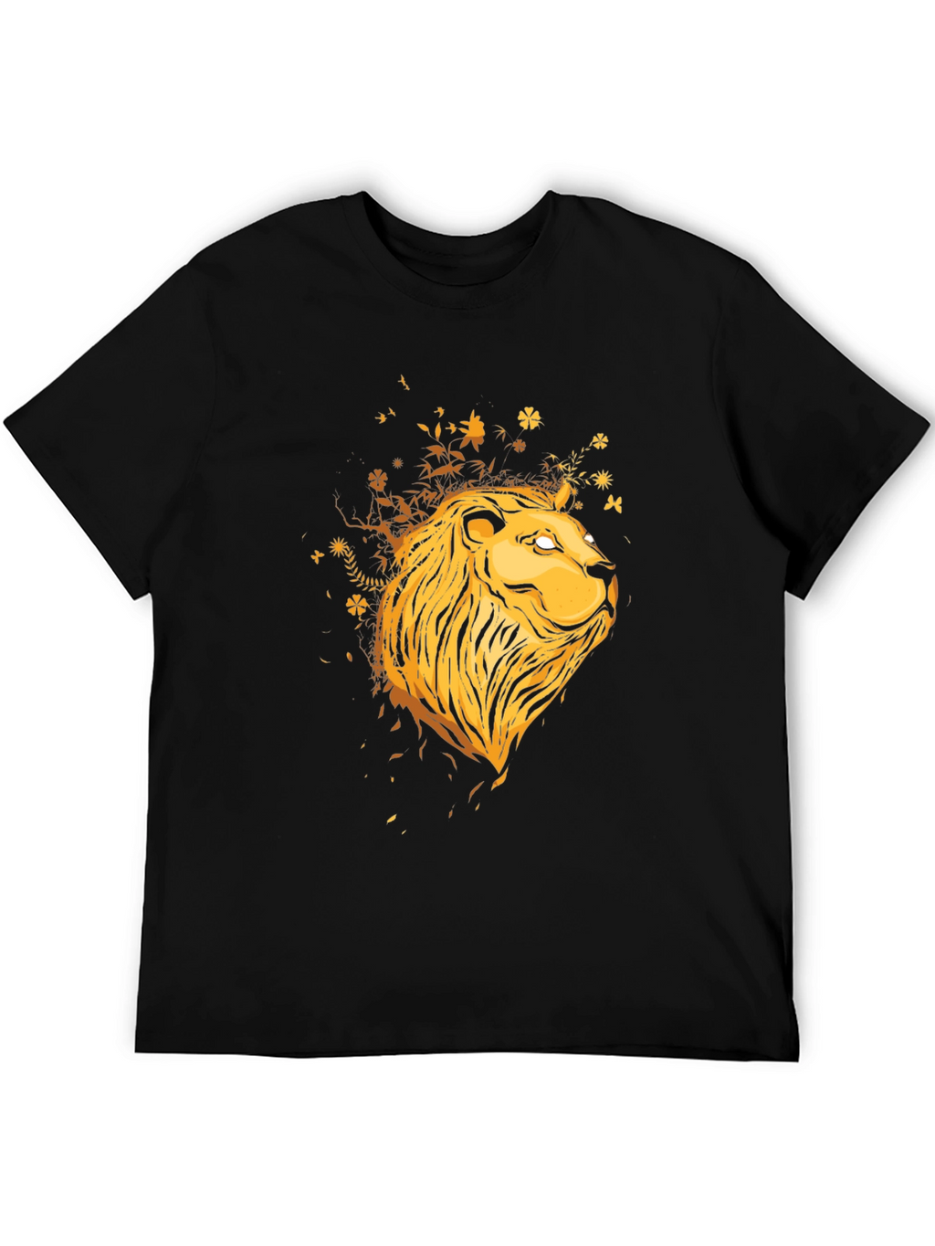 Lion Head Graphic Print Black T-Shirt