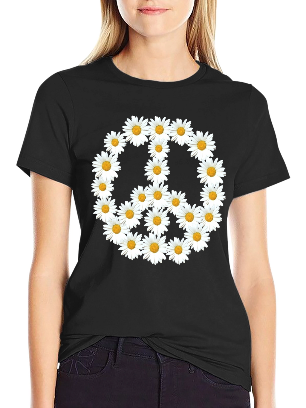 Daisy Peace Sign Black T-Shirt