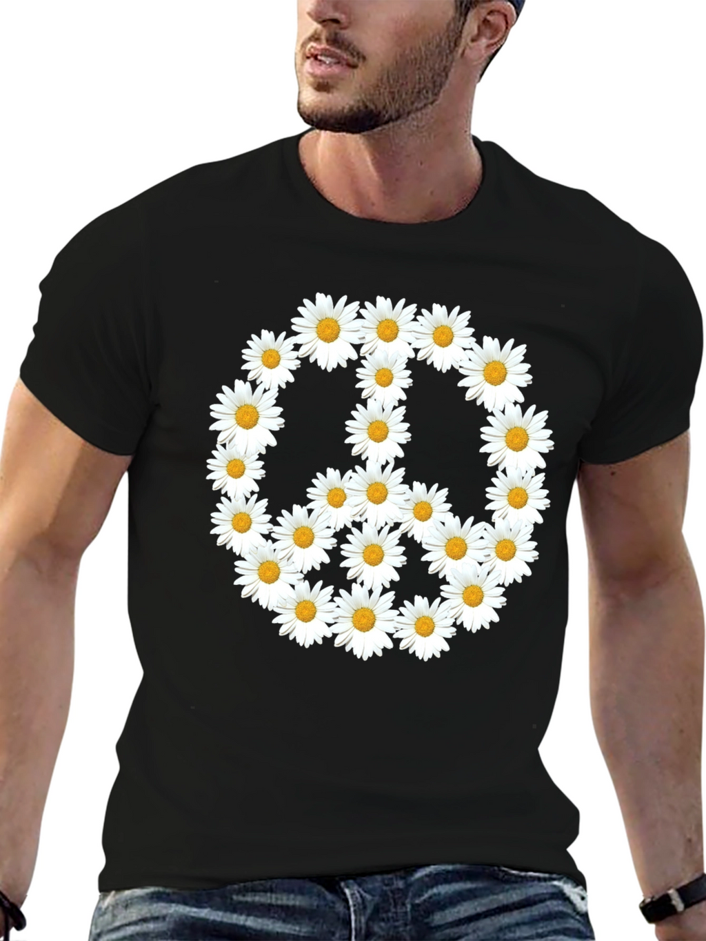 Daisy Peace Sign Black T-Shirt