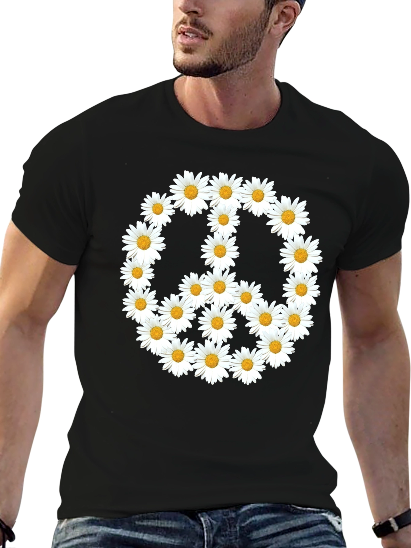 Daisy Peace Sign Black T-Shirt